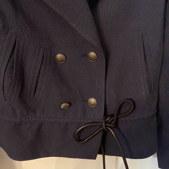 A.L.C. Navy Blue Virgin Italian Wool Blend Double Breasted Tie Jacket Blazer - Picture 6 of 7